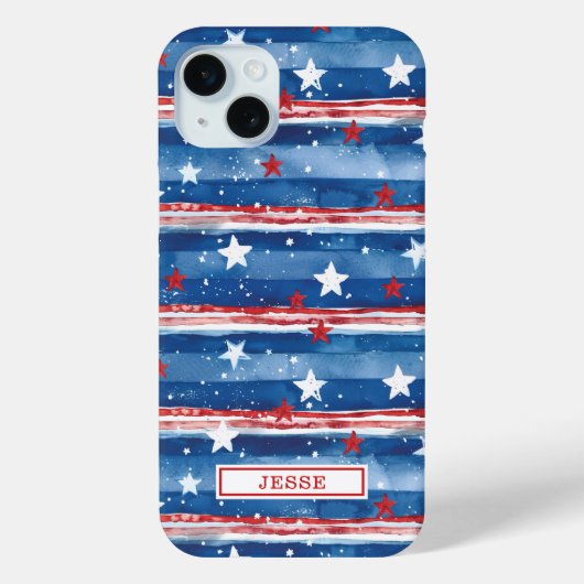 Patriottische sterren en strepen met monogram Case-Mate iPhone case (Achterkant)