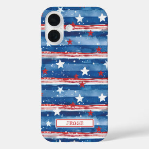 Patriottische sterren en strepen met monogram iPhone 16 hoesje
