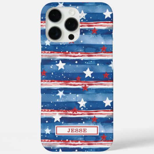 Patriottische sterren en strepen met monogram Case-Mate iPhone case (Achterkant)