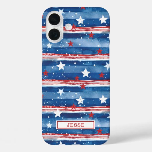 Patriottische sterren en strepen met monogram Case-Mate iPhone case (Achterkant)