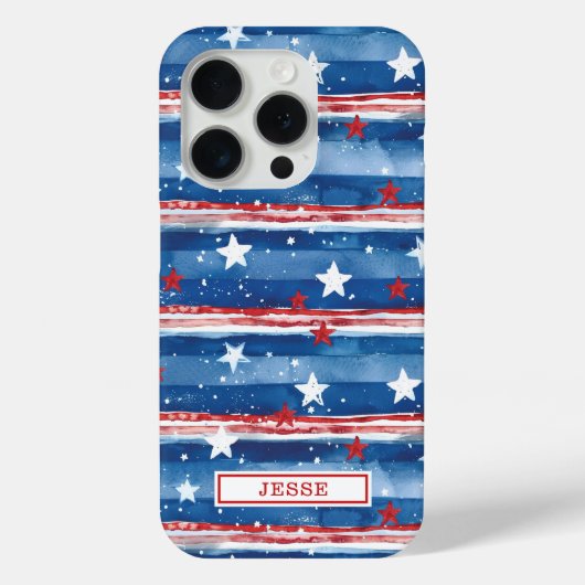 Patriottische sterren en strepen met monogram Case-Mate iPhone case (Achterkant)