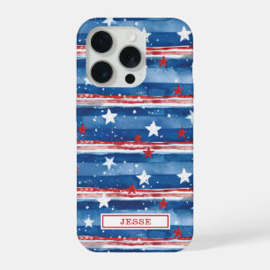 Patriottische sterren en strepen met monogram iPhone 15 pro case