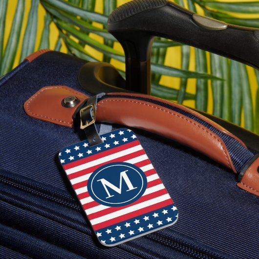Patriottische sterren en strepen monogram bagagelabel (Voorkant Insitu 1)