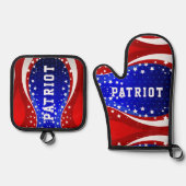 Patriottische sterren en stripes ovenwant & pannenlap set (Voorkant)