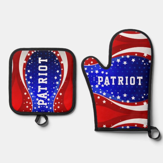 Patriottische sterren en stripes ovenwant & pannenlap set (Voorkant)