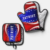 Patriottische sterren en stripes ovenwant & pannenlap set (Voorkant / Achterkant)