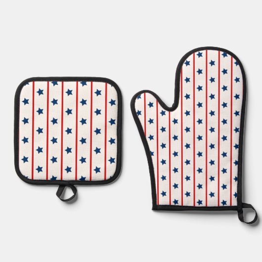 Patriottische sterren en stripes ovenwant & pannenlap set (Voorkant)