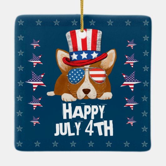 Patriottische sterren en Stripes Pet en glasbril C Keramisch Ornament (Achterkant)