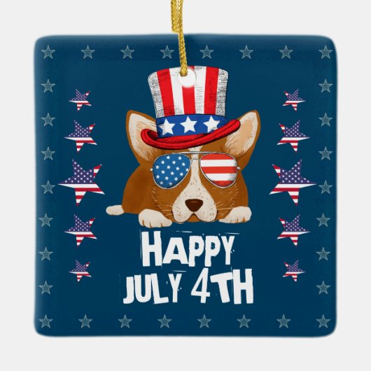 Patriottische sterren en Stripes Pet en glasbril C Keramisch Ornament (Voorkant)