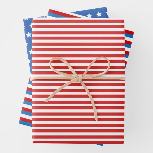 Patriottische sterren en Stripes Red en Blue 4 jul Inpakpapier Vel (In situ)