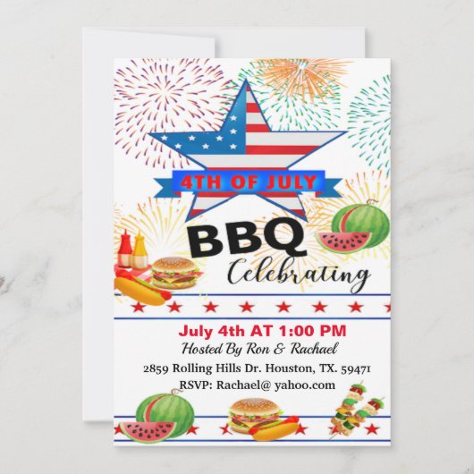 patriottische sterren en strips op 4 juli BBQ Kaart (Voorkant)