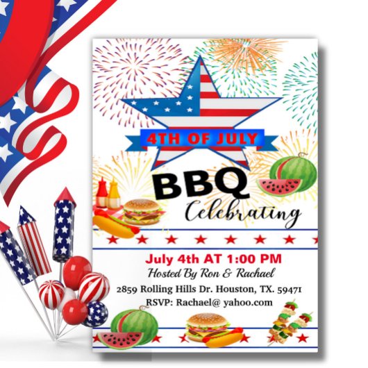 patriottische sterren en strips op 4 juli BBQ Kaart