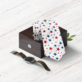 Patriottische sterren in rood wit en blauw patroon stropdas