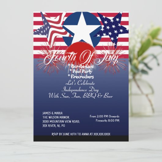 Patriottische sterren op 4 juli Firecrackers BBQ P Kaart (Staand voorkant)