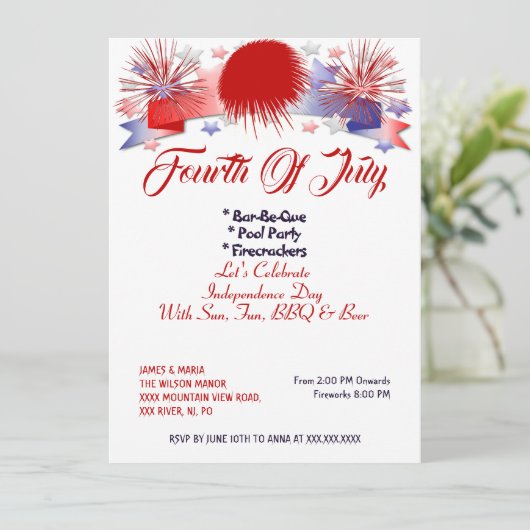 Patriottische sterren op 4 juli Firecrackers BBQ P Kaart (Staand voorkant)