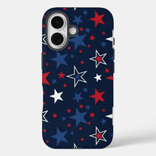 Patriottische sterren op naadloos patroon in marin iPhone 16 hoesje