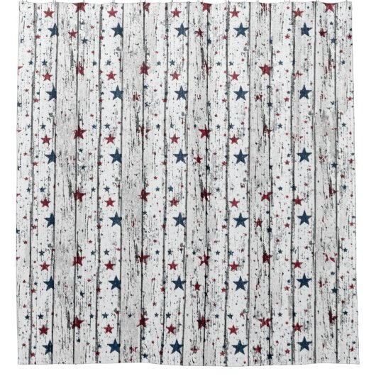 Patriottische sterren Rood Wit en blauw Hout Douchegordijn (Voorkant)