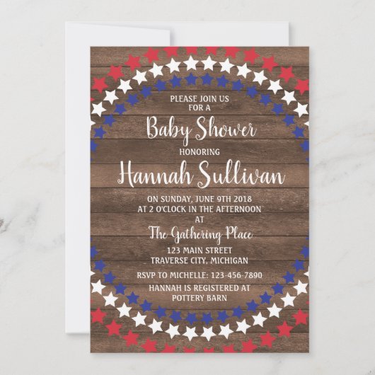 Patriottische sterren Rustic, 4 juli Baby shower Kaart (Voorkant)