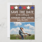 Patriottische sterren Rustic Juli 4 behalve datum Save The Date (Voorkant)