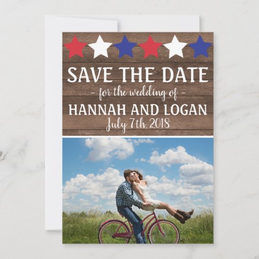 Patriottische sterren Rustic Juli 4 behalve datum Save The Date (Voorkant)