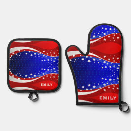 Patriottische sterren & strepen abstracte Amerikaa Ovenwant & Pannenlap Set