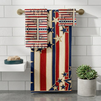 Patriottische sterren strepen rood blauw vintage A Bad Handdoek