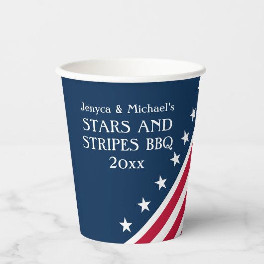 Patriottische Sterren Strepen Rood Wit Blauw Papie Papieren Bekers (Voorkant)