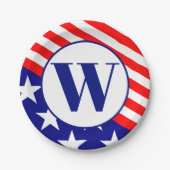 Patriottische sterren strepen rood wit blauw papieren bordje (Voorkant)