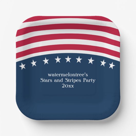 Patriottische Sterren Strepen Rood Wit Blauw Plein Papieren Bordje (Voorkant)