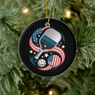 Patriottische sterren strepen USA vlag Pickleball Keramisch Ornament