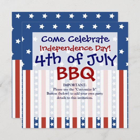Patriottische sterren Stripes 4 juli Uitnodigingen (Voorkant / Achterkant)