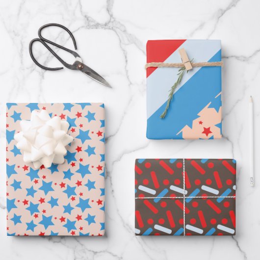  patriottische sterren stripes springen blauw inpakpapier vel (Voorkant)