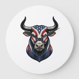 Patriottische Stier Kop Vintage Gravure Ontwerp_1 Grote Klok