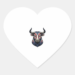 Patriottische Stier Kop Vintage Gravure Ontwerp_1 Hart Sticker