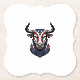 Patriottische Stier Kop Vintage Gravure Ontwerp_1 Kartonnen Onderzetters
