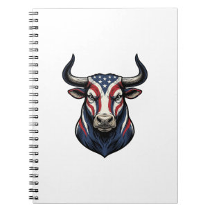Patriottische Stier Kop Vintage Gravure Ontwerp_1 Notitieboek