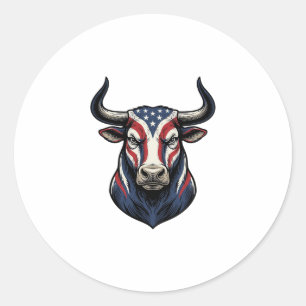 Patriottische Stier Kop Vintage Gravure Ontwerp_1 Ronde Sticker