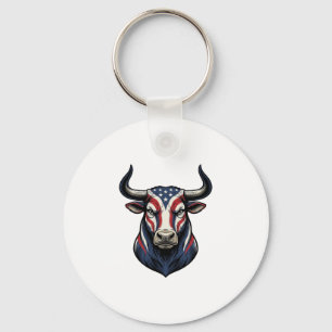 Patriottische Stier Kop Vintage Gravure Ontwerp_1 Sleutelhanger
