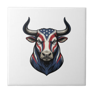 Patriottische Stier Kop Vintage Gravure Ontwerp_1 Tegeltje
