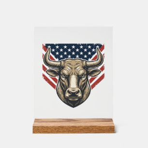 Patriottische Stier Kop Vintage Gravure Vector Kun Acryl Bord