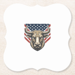 Patriottische Stier Kop Vintage Gravure Vector Kun Kartonnen Onderzetters