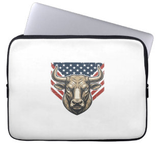 Patriottische Stier Kop Vintage Gravure Vector Kun Laptop Sleeve