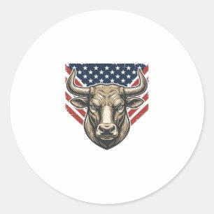 Patriottische Stier Kop Vintage Gravure Vector Kun Ronde Sticker