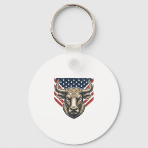 Patriottische Stier Kop Vintage Gravure Vector Kun Sleutelhanger