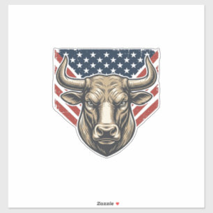 Patriottische Stier Kop Vintage Gravure Vector Kun Sticker