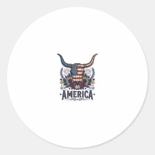 Patriottische Stier Schedel Amerika Vintage 4 juli Ronde Sticker