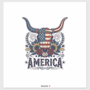 Patriottische Stier Schedel Amerika Vintage 4 juli Sticker