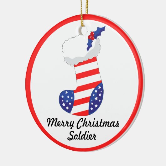 Patriottische Stocking - Vrolijke Kerstsoldaat Keramisch Ornament (Links)
