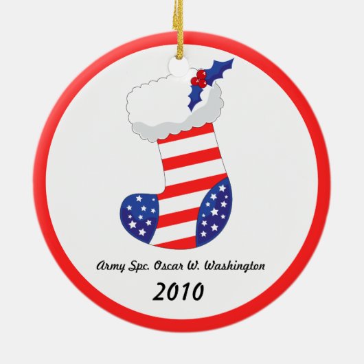 Patriottische Stocking - Vrolijke Kerstsoldaat Keramisch Ornament (Achterkant)