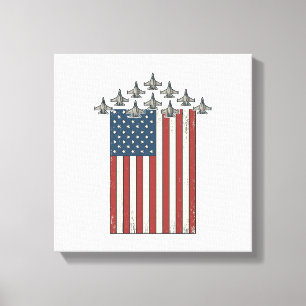 Patriottische straaljager vlag vintage graveer ont canvas afdruk